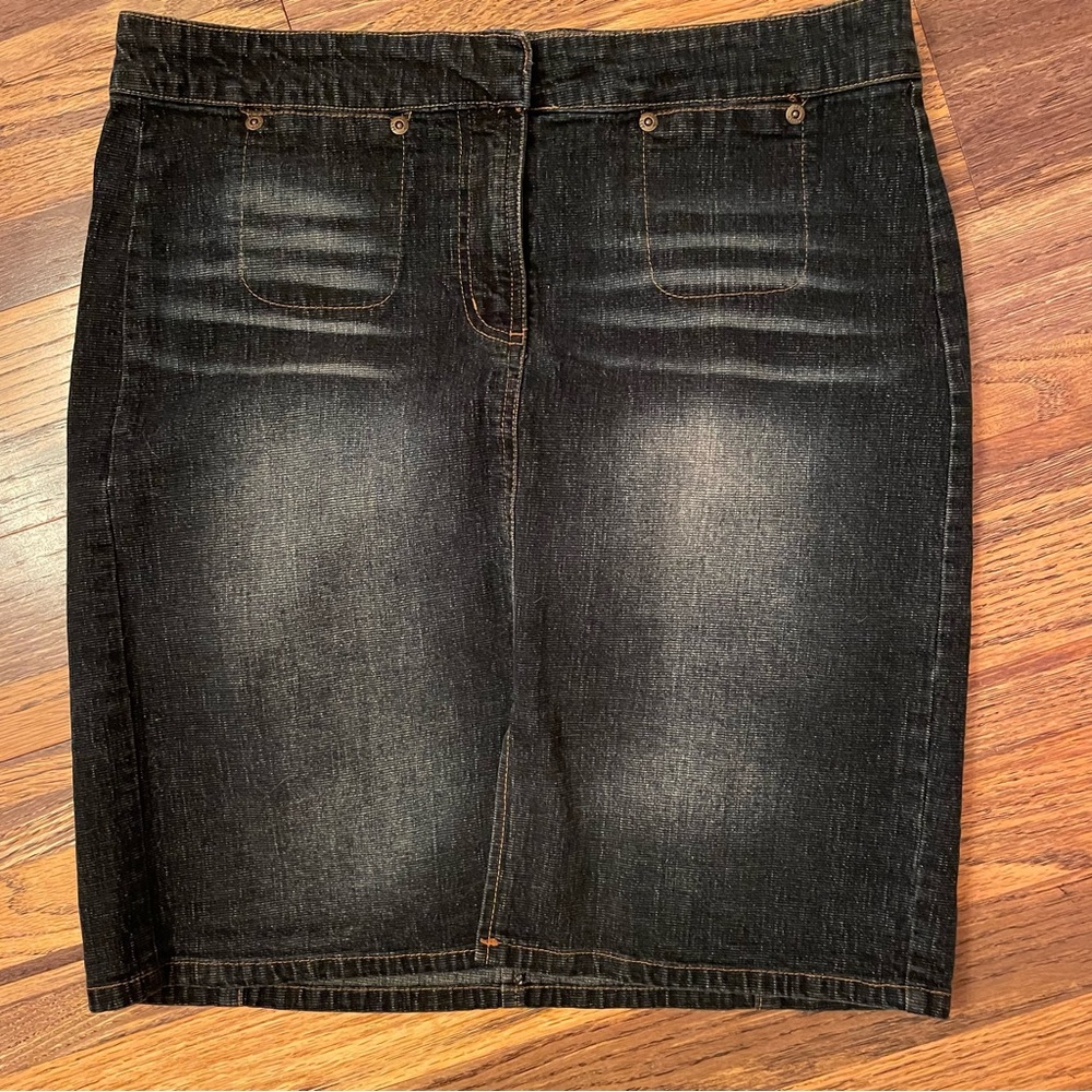 Copper Key Distressed Denim Skirt